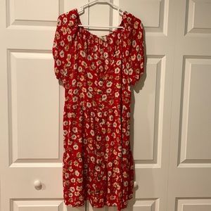 Red flower print lightweight dress